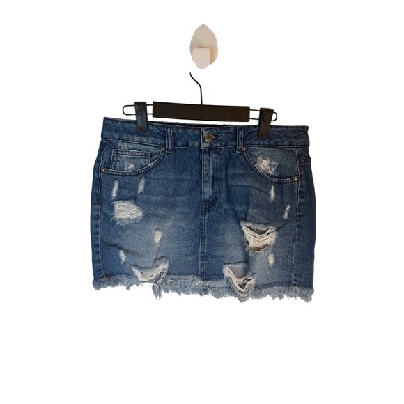 We The Free Size 10 Distressed Denim Mini Skirt With Frayed Hem - Picture 6 of 12